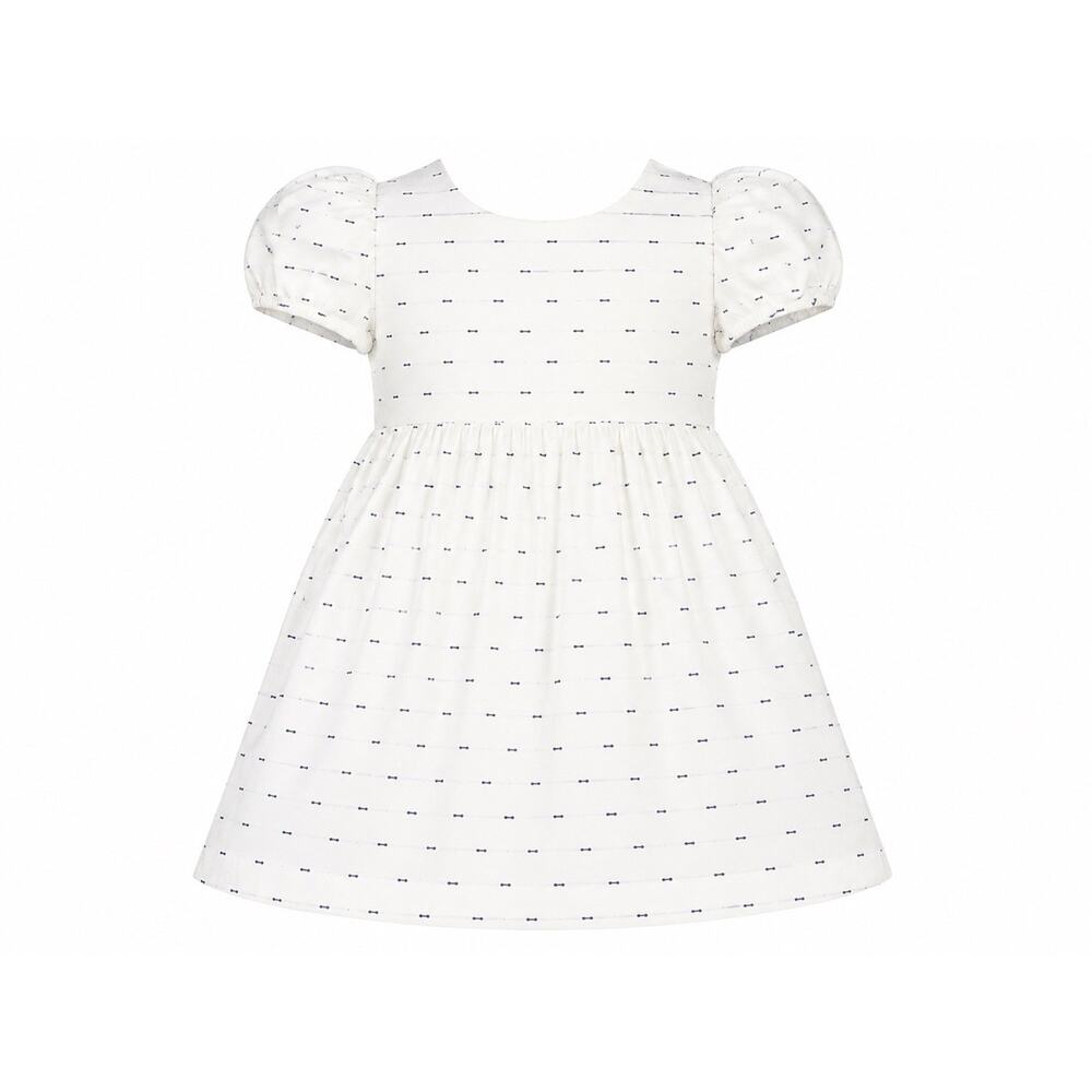 Edgebhill Collection Girls 24M White Navy Print Puff Sleeve Dress Boutique